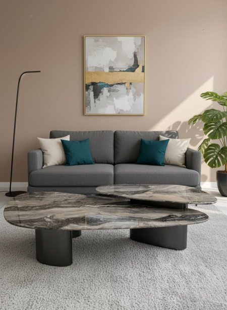 طقم طاولة وسط وجه رخام مثلث