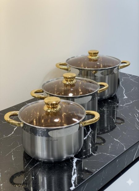 طناجر ستانلس غطاء ذهبي