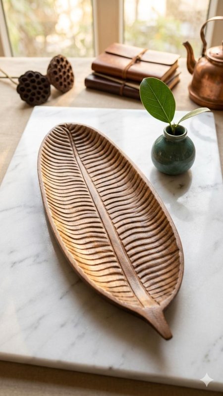 صحن تقديم خشب شكل ورقة