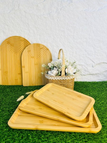 طقم صحون تقديم خشبي متعدد الاحجام والاستخدام أنيق وجذاب