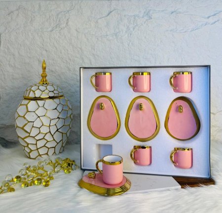 طقم  فناجين قهوة 12قطعة زهري بحز ذهبي مميز وانيق وراقي جدا