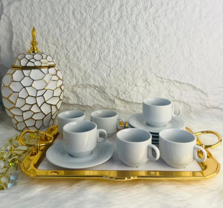 طقم فناجين ابيض أنيق وجذاب يتكون من 12قطعة فخمة ومميزة لاصحاب الذوق الرفيع
