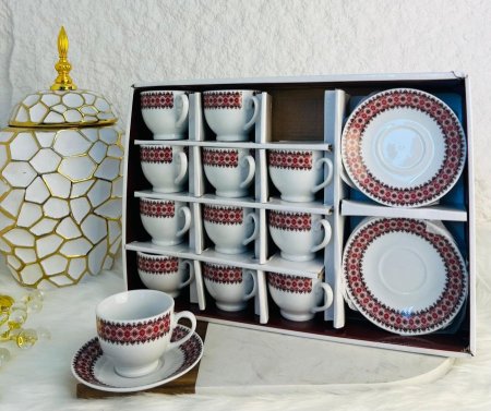 طقم فناجين قهوة خياطة تراثي مميز وانيق يتكون من 24 قطعة فخمة