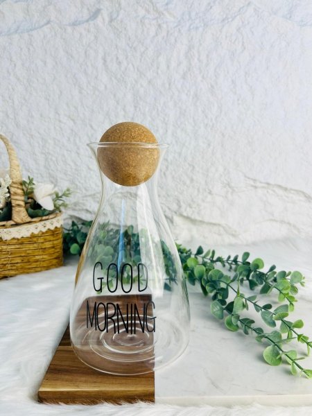 شاف زجاجي مميز (جرة) بغطاء خشبي فخم طابة أنيق وجذاب وفخم