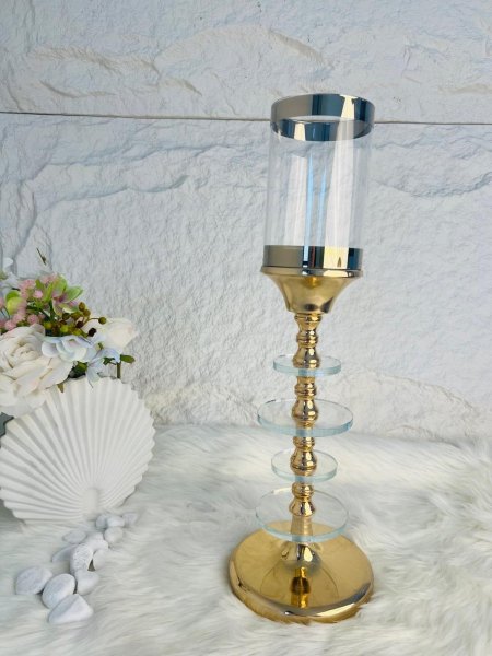 طقم شمعدان ذهبي زجاجي فخم وأنيق وثقيل جدا لاصحاب الذوق العالي