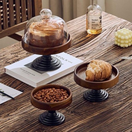 مضيفة هندية خشبية بقاعدة وغطاء زجاجي مميزة وانيقة وفخمة لاصحاب الذوق العالي