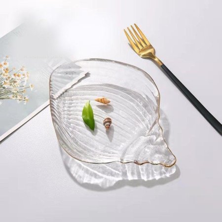 صحن تقديم زجاجي بحز ذهبي مميز وانيق وراقي جدا