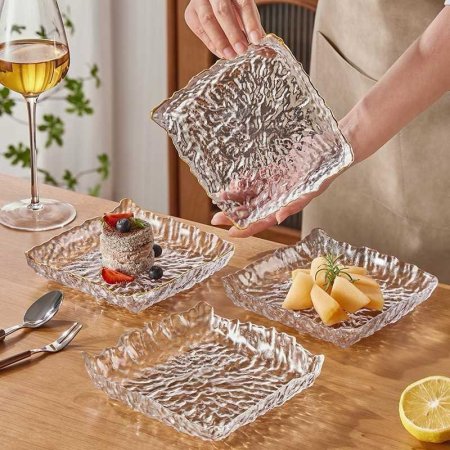 صحن تقديم مربع مبزر بحز ذهبي مميز وانيق وراقي جدا