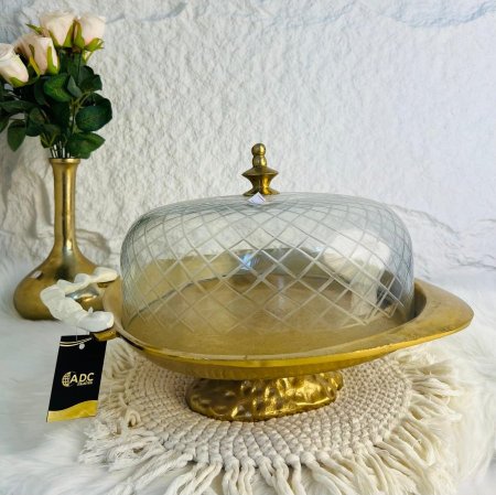 صحن تقديم هندي مميز مع غطاء زجاجي أنيق وجذاب وفخم لاصحاب الذوق الرفيع