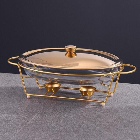 صنية بيركس حرارية مع ستاند تقديم طعام ذهبي فخمة لاصحاب الذوق الرفيع