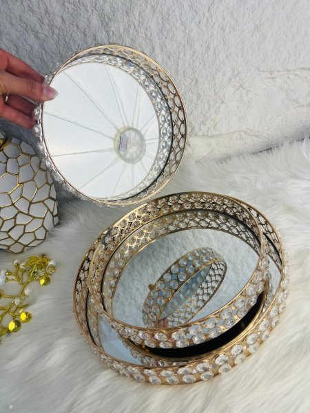 طقم صواني تقديم  دائري كرستالي فخم وأنيق لاصحاب الذوق العالي