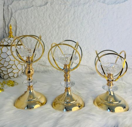 طقم شمعدان ذهبي كرستالي فخم وأنيق وثقيل جدا