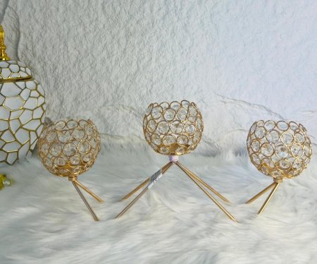 شمعدان أنيق كرستالي ذهبي مميز