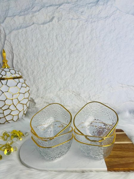 طقم صحون مكسرات حز ذهبي