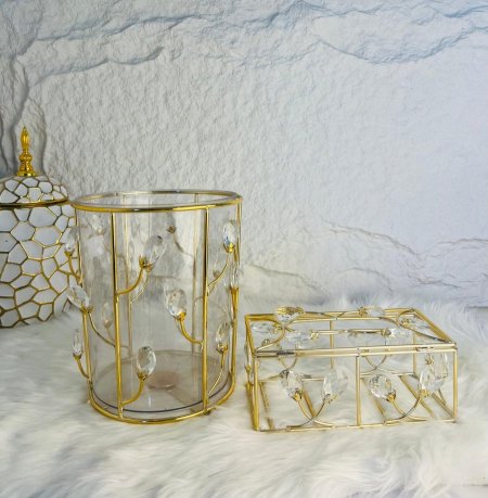 طقم سلة مع علبة محارم كريستال مميز