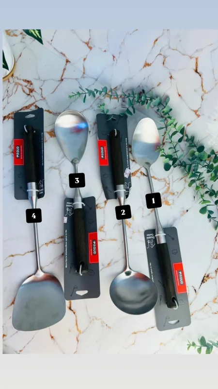 مغارف متعددة الوظائف ستانلس ستيل ثقيلة بيد خشبية