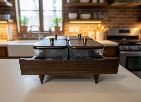 طقم صحون مكسرات 4 قطع قاعدة خشب