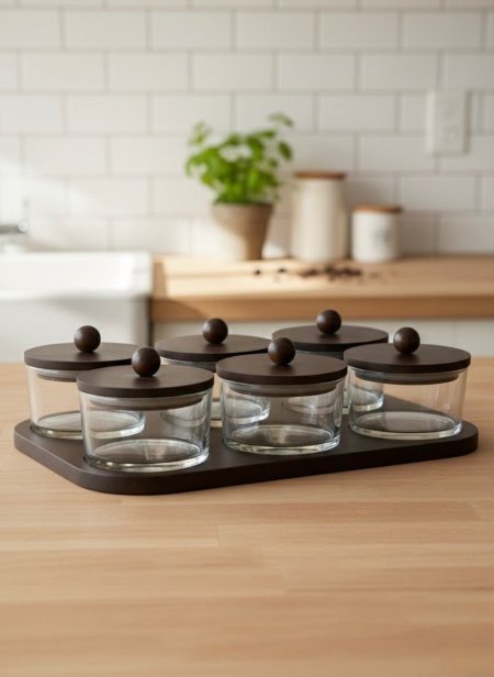 مضيفة خشب 6 قطع اسود