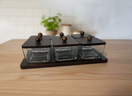 مضيفه خشب 6 قطع اسود