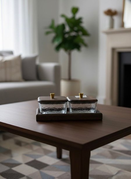 طقم مضيفة مستطيل 2 قطع غطاء خشب