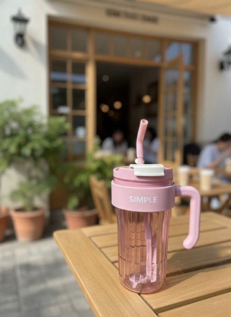 كوب ماء بلاستيكي بسيط بلون الزهري