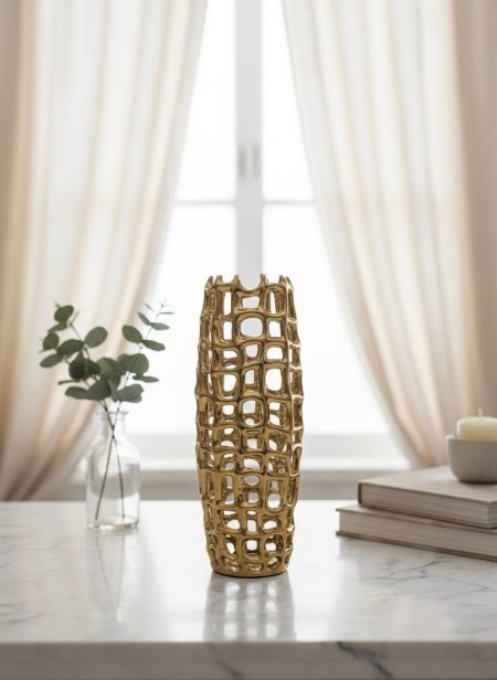 فازة مخرم مربعات ذهبي كبير