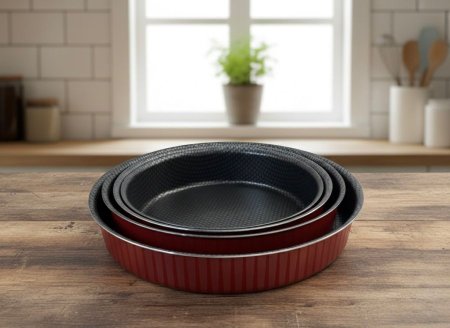 طقم صواني تروفال دائري بلون الاحمر