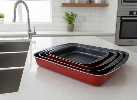 طقم صواني تروفال مربع بلون الاحمر