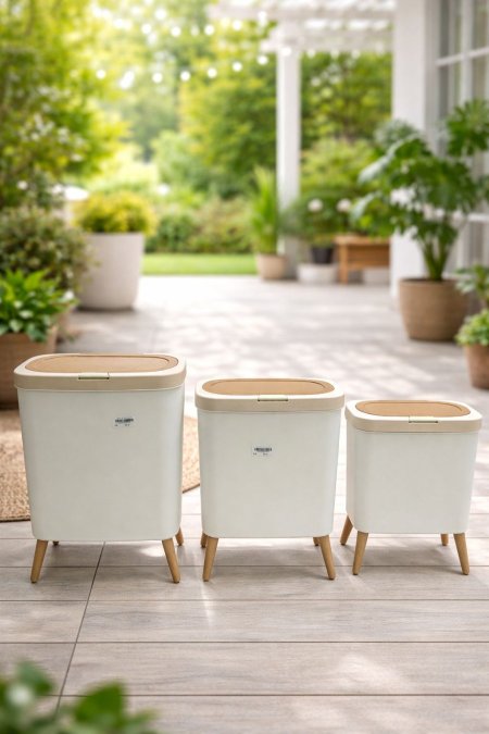 سلة قمامة بلاستك اجر خشب