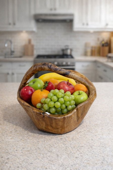 سلة فواكه خشبية مصنوعة يدويا من خشب طبيعي