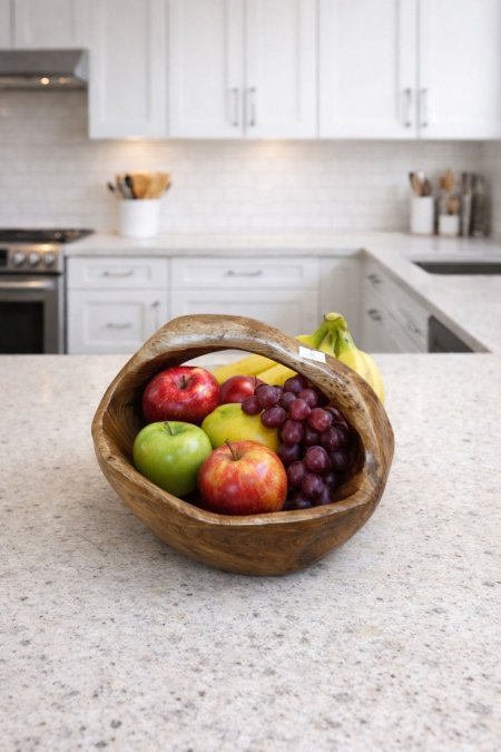 وعاء فواكه خشبي طبيعي بتصميم يدوي