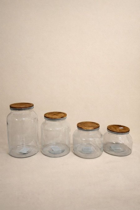 مرطبانات تخزين زجاج بغطاء خشبي