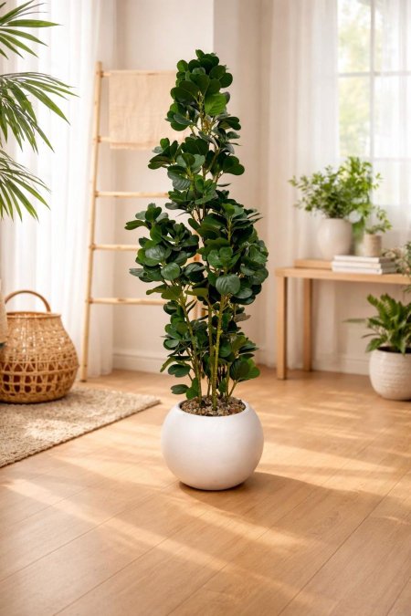 شجرة كرز صناعية بيضاء في وعاء دائري أبيض