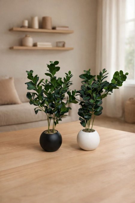 شتلات صناعية في أحواض كرويةابيض واسود